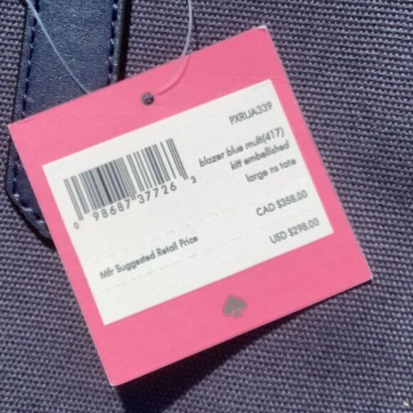 KATE SPADE NWT KITT LARGE NORTH SOUTH TOTE HANDBAG BLAZER BLUE CAT EMBELLISHED - Picture 5 of 7